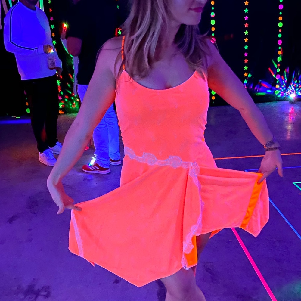 Koche neon orange white dress